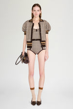 Brown Check Knit Cardigan