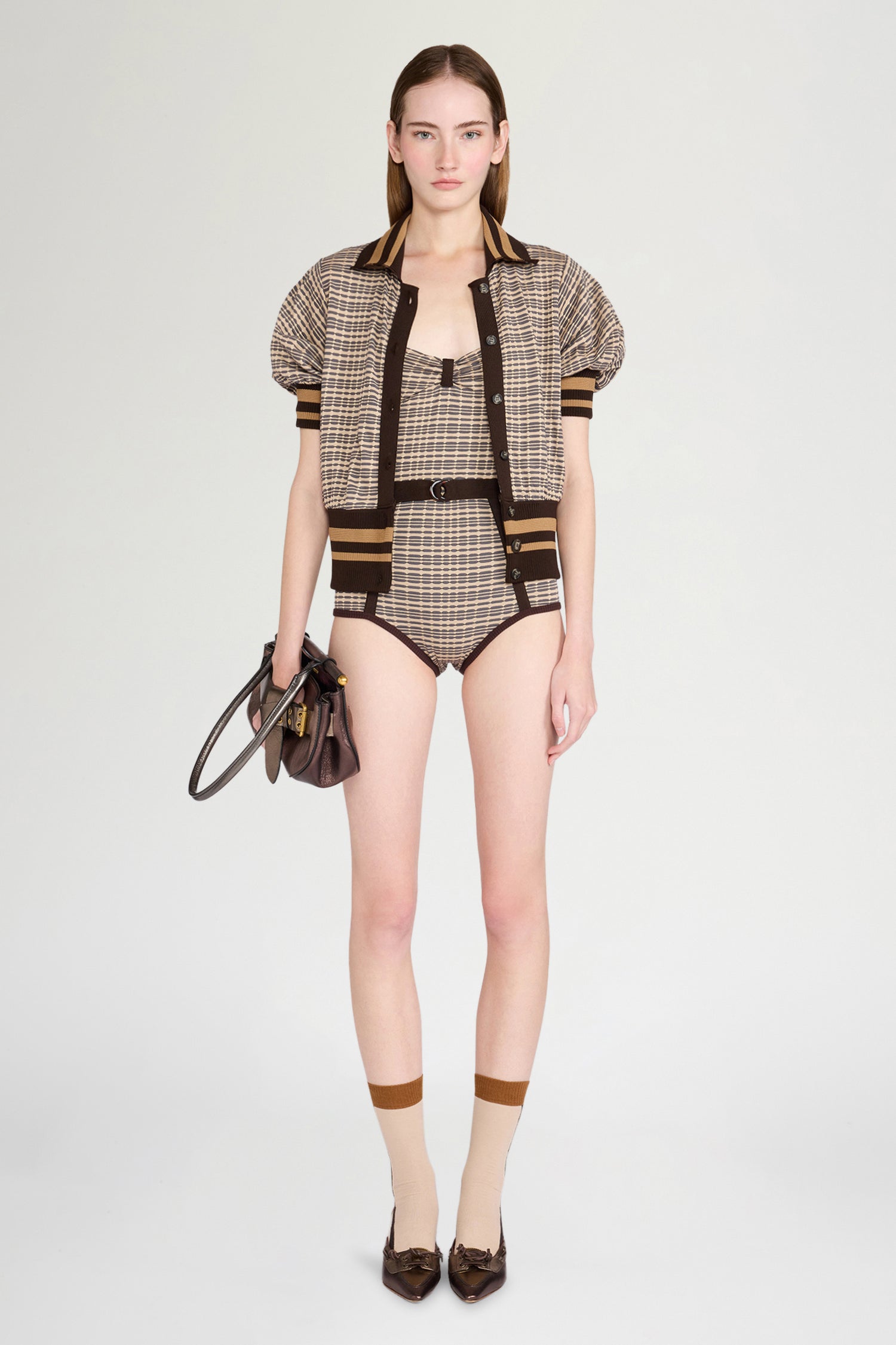 Brown Check Knit Cardigan