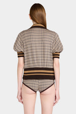 Brown Check Knit Cardigan