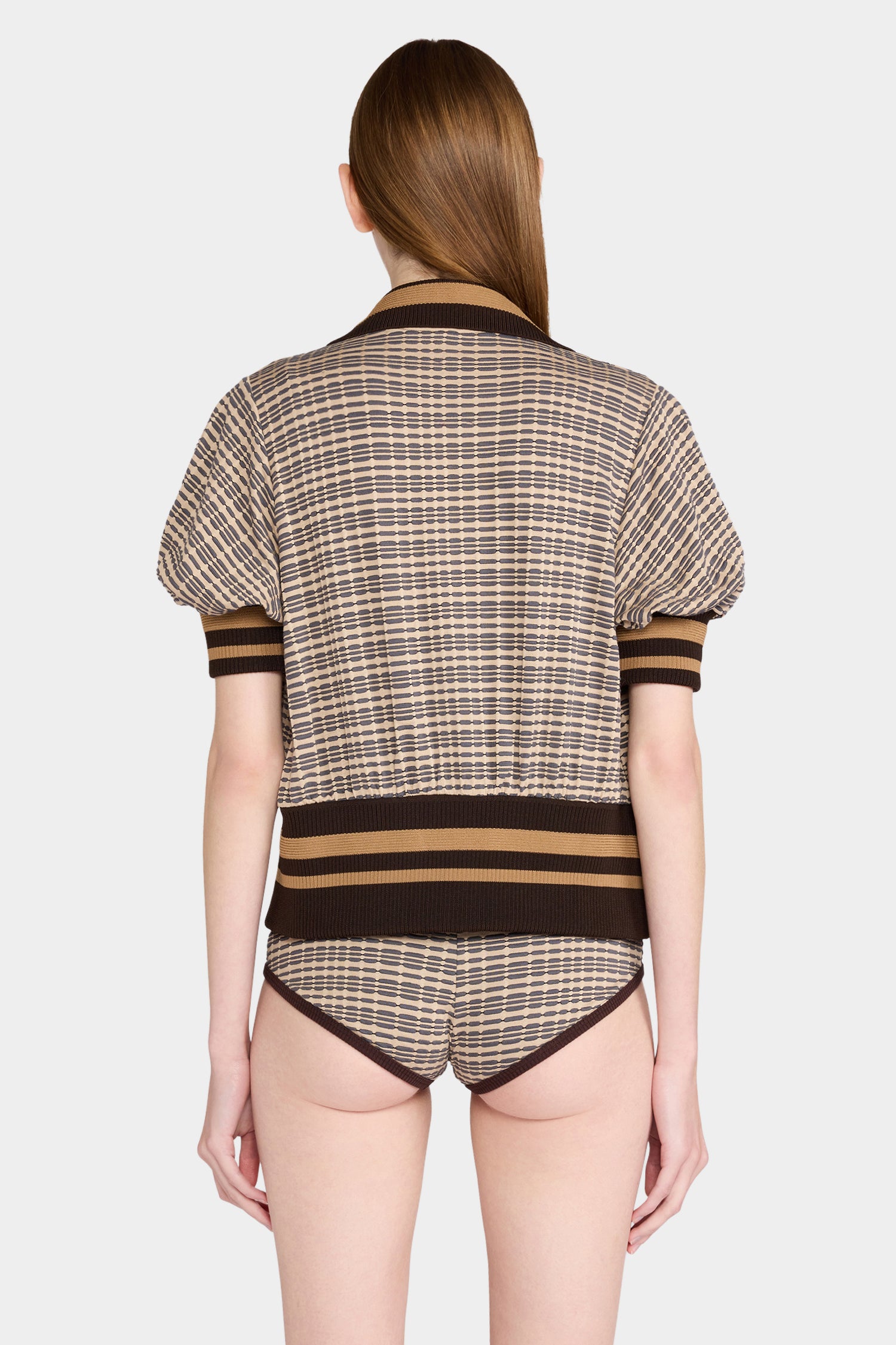 Brown Check Knit Cardigan