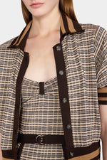 Brown Check Knit Cardigan