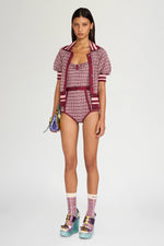 Bordeaux Check Knit Cardigan