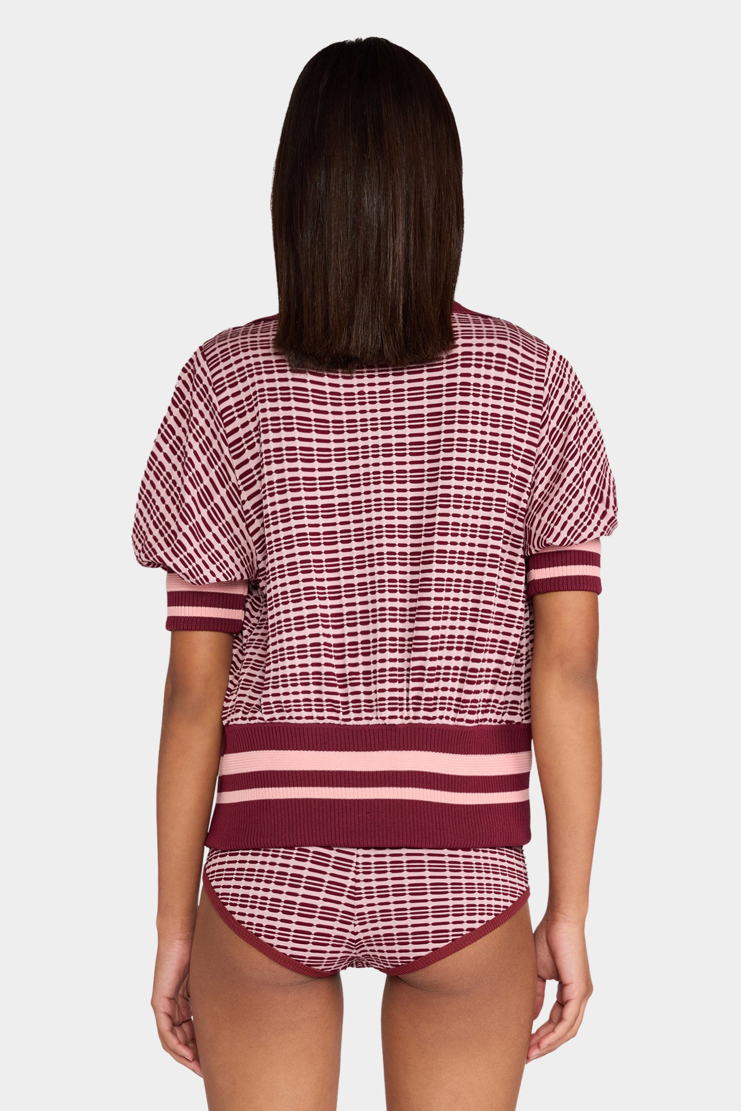 Bordeaux Check Knit Cardigan