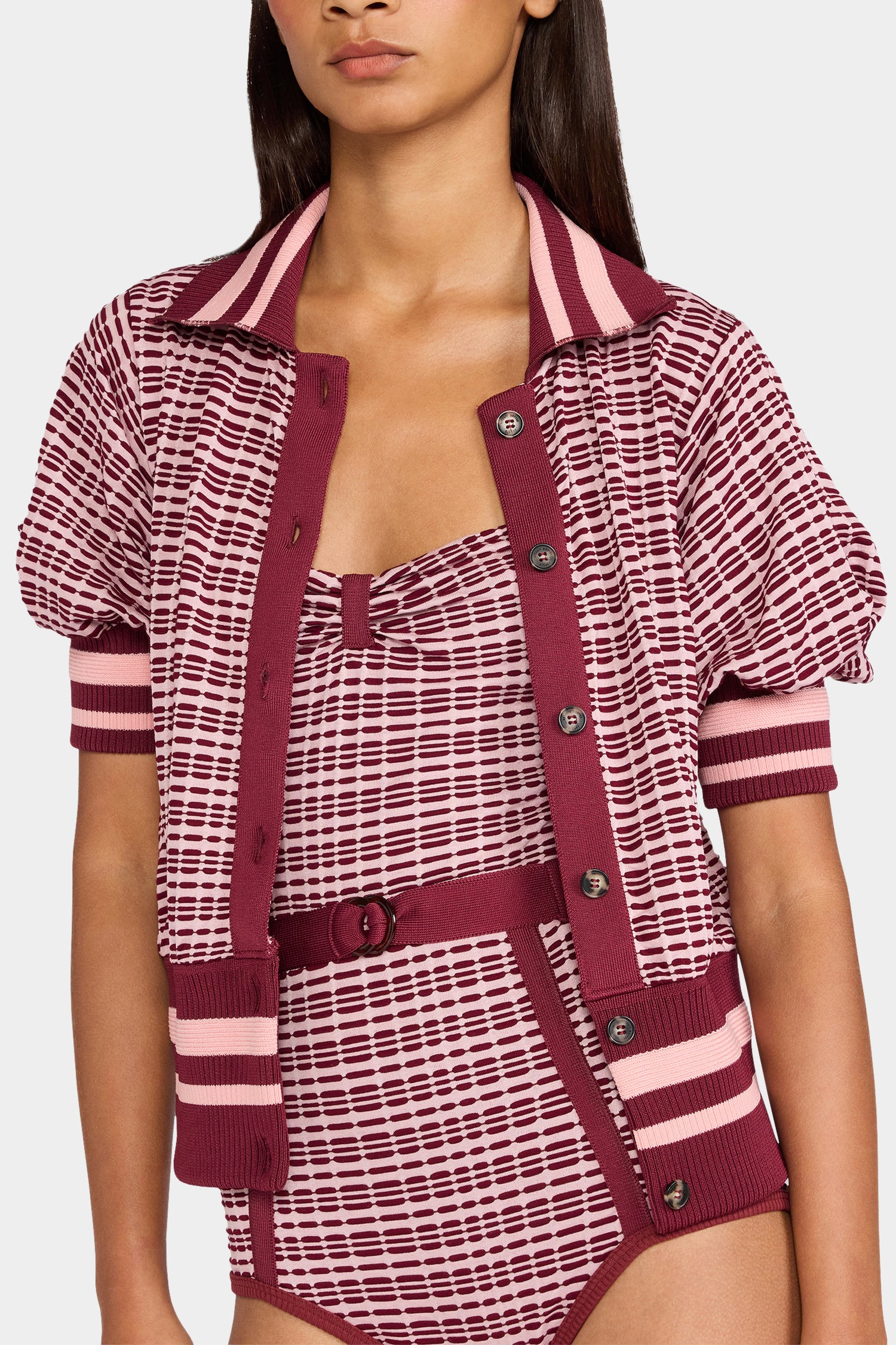 Bordeaux Check Knit Cardigan