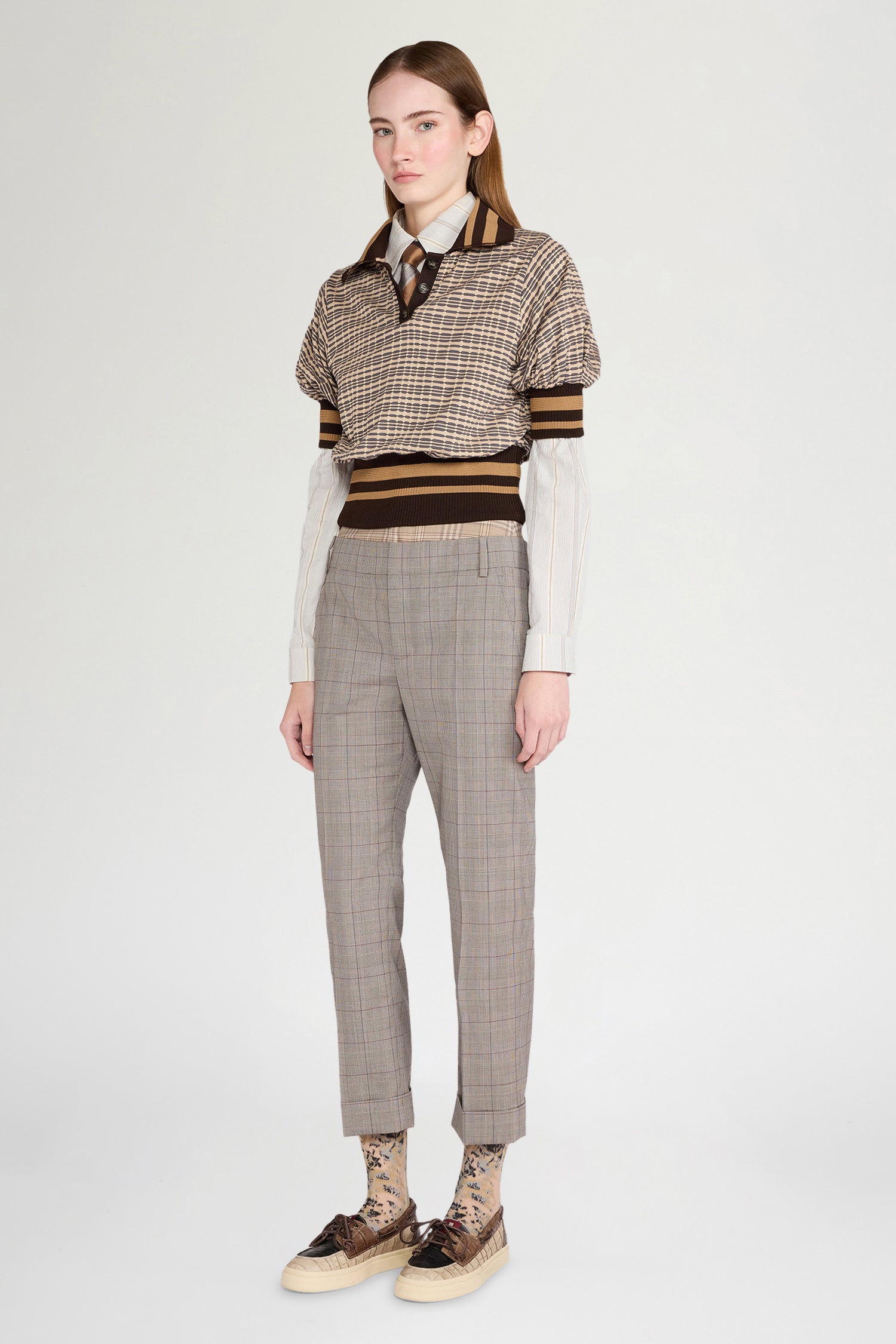 Brown Check Knit Polo