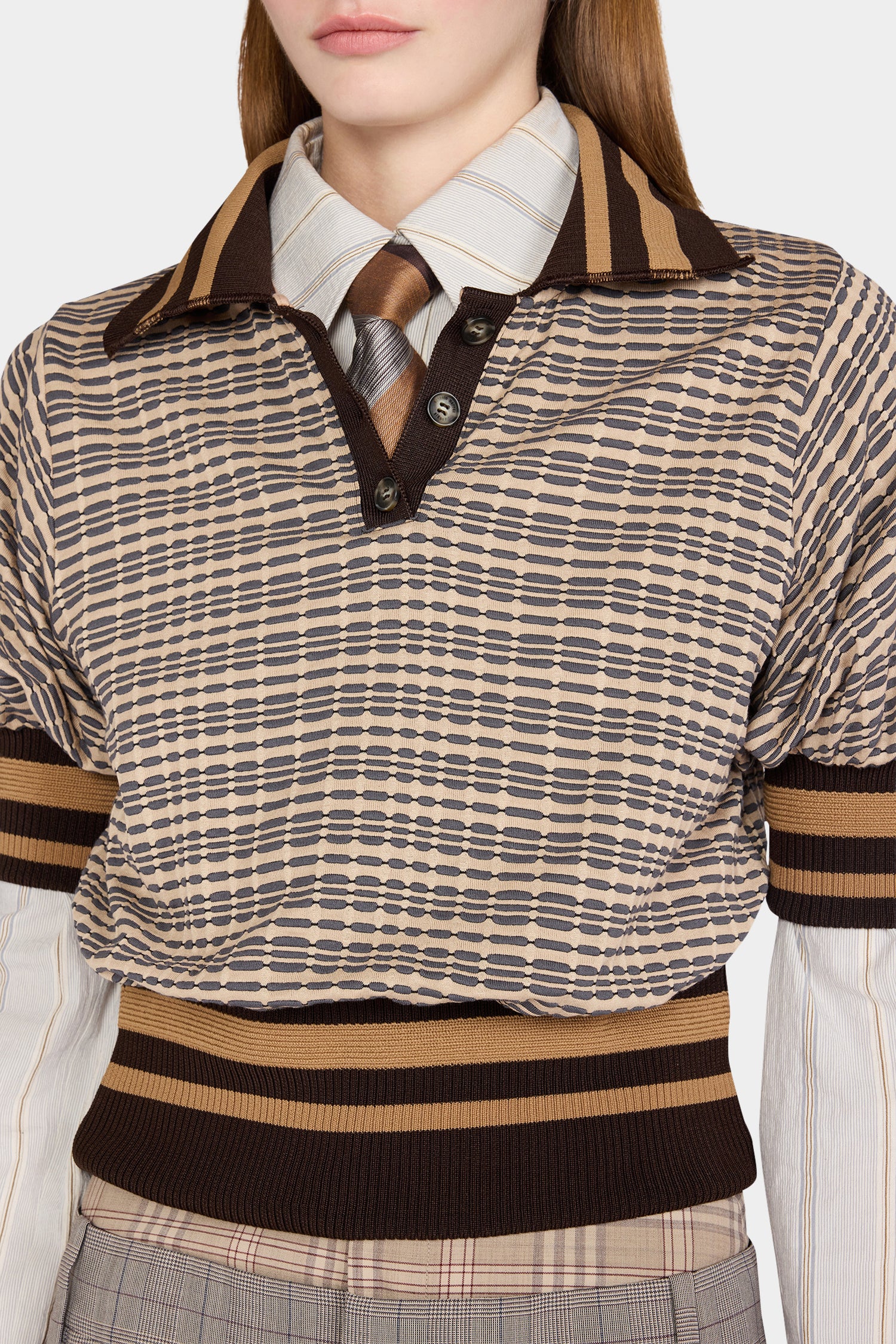 Brown Check Knit Polo