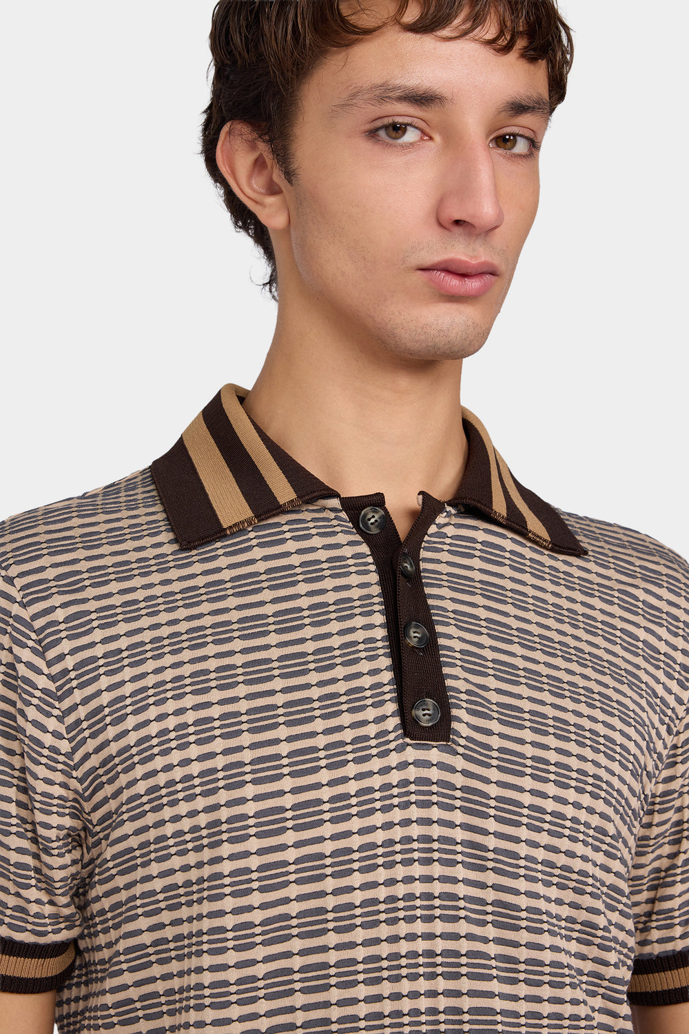 Geometric Knit Polo Shirt