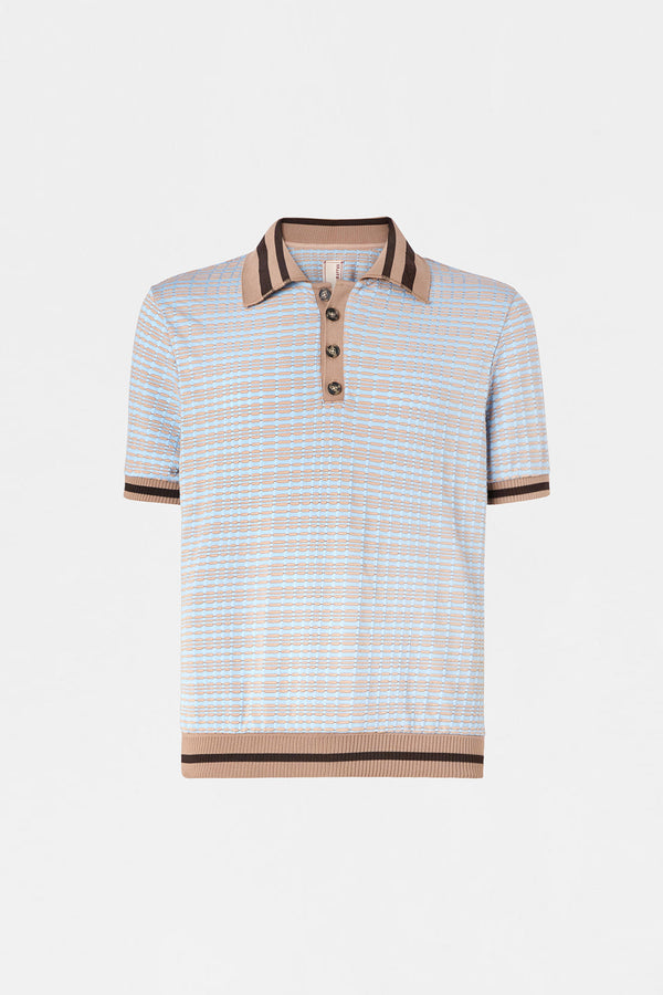 Sky Blue Geometric Knit Polo