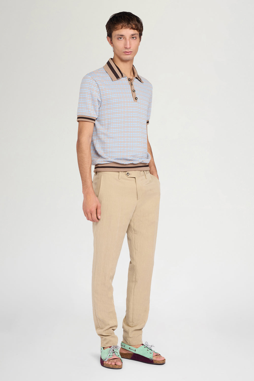 Sky Blue Geometric Knit Polo