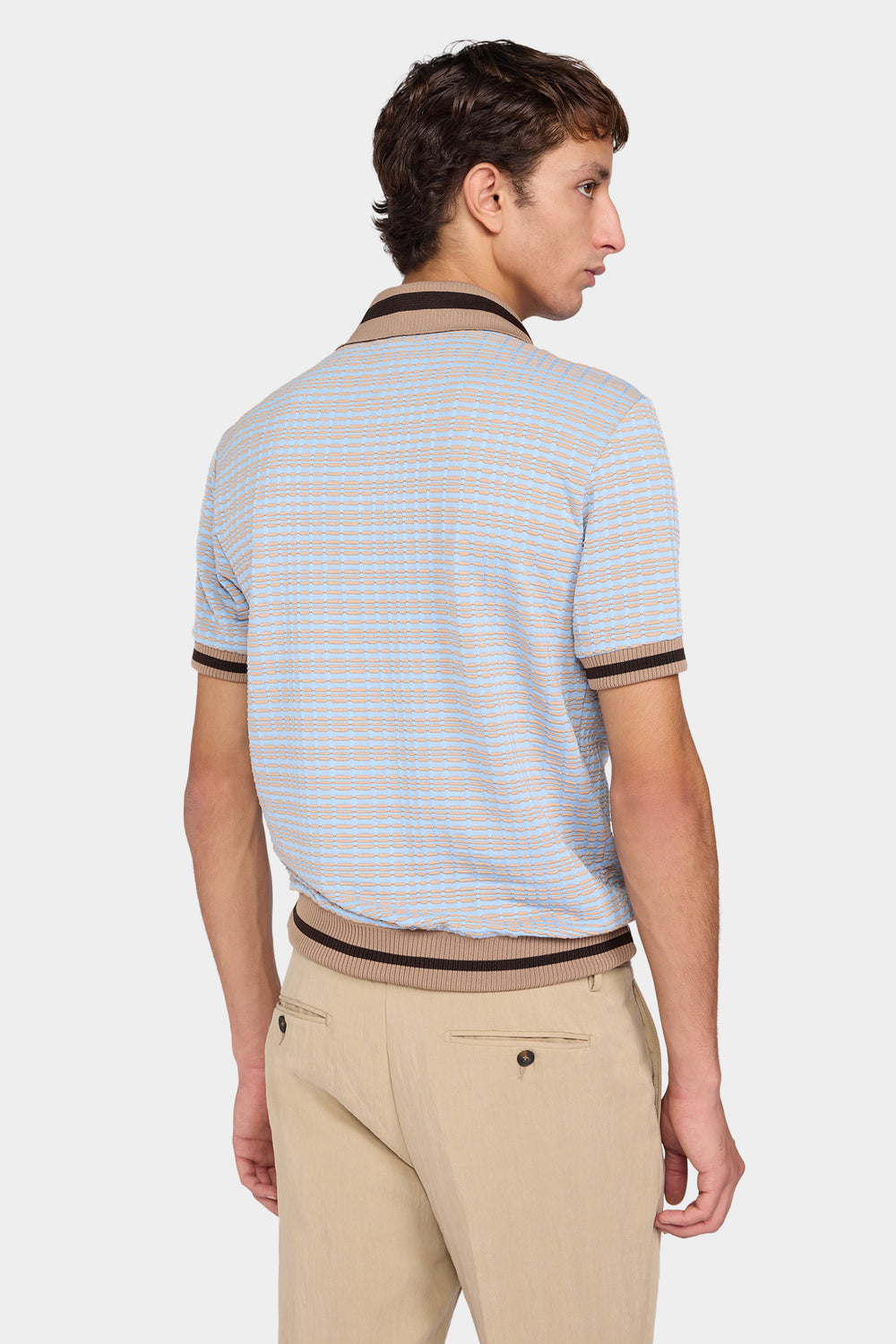 Sky Blue Geometric Knit Polo