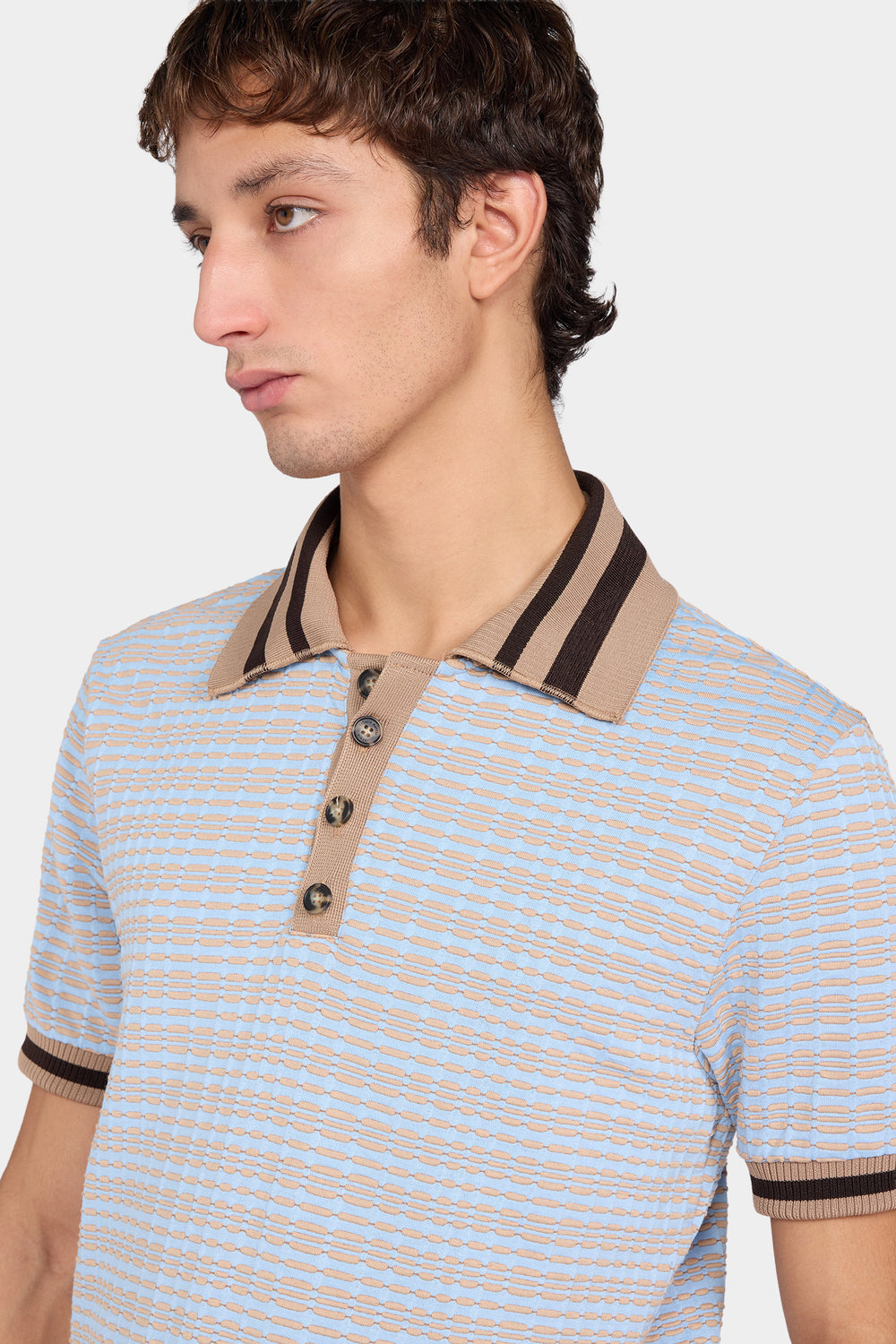 Sky Blue Geometric Knit Polo