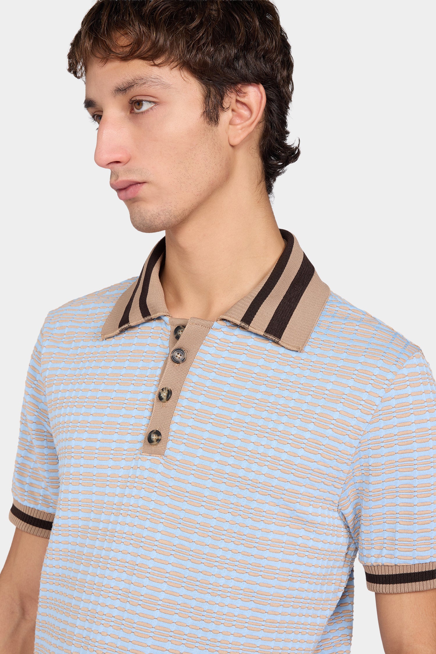 Polo in Maglia con Motivo Geometrico