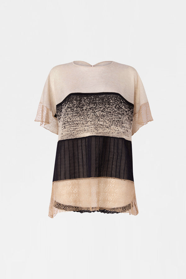 Knit Top with Beige and Black Patchwork