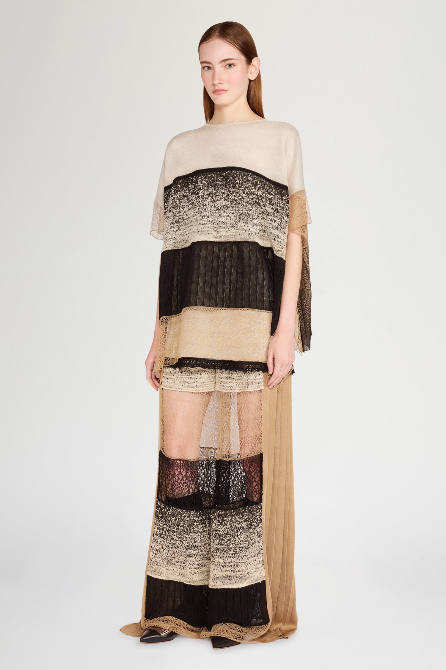 Knit Top with Beige and Black Patchwork