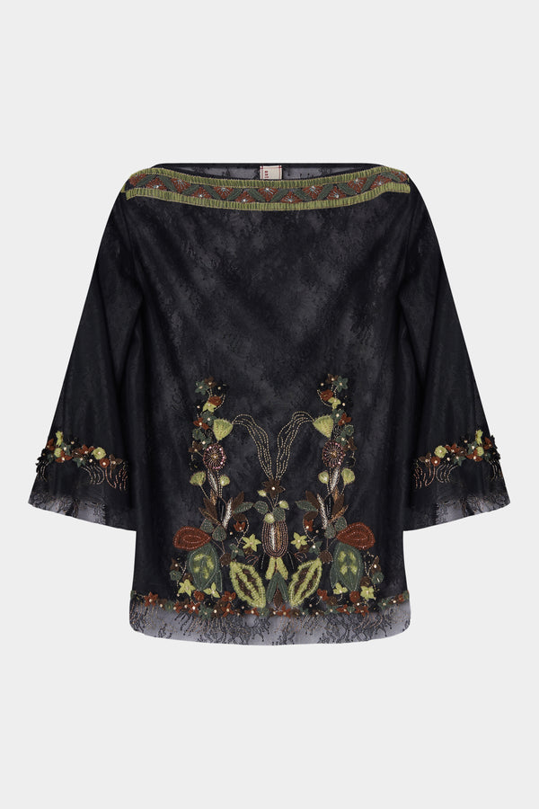 Top in Pizzo con Ricami e Perline