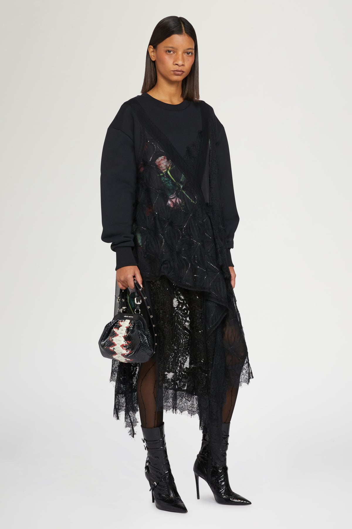 Lace Overlay Sweatshirt Dress