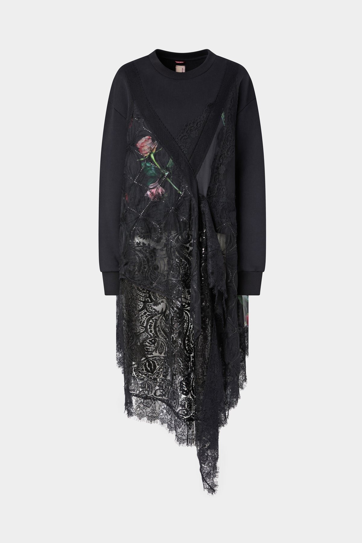 Lace Overlay Sweatshirt Dress