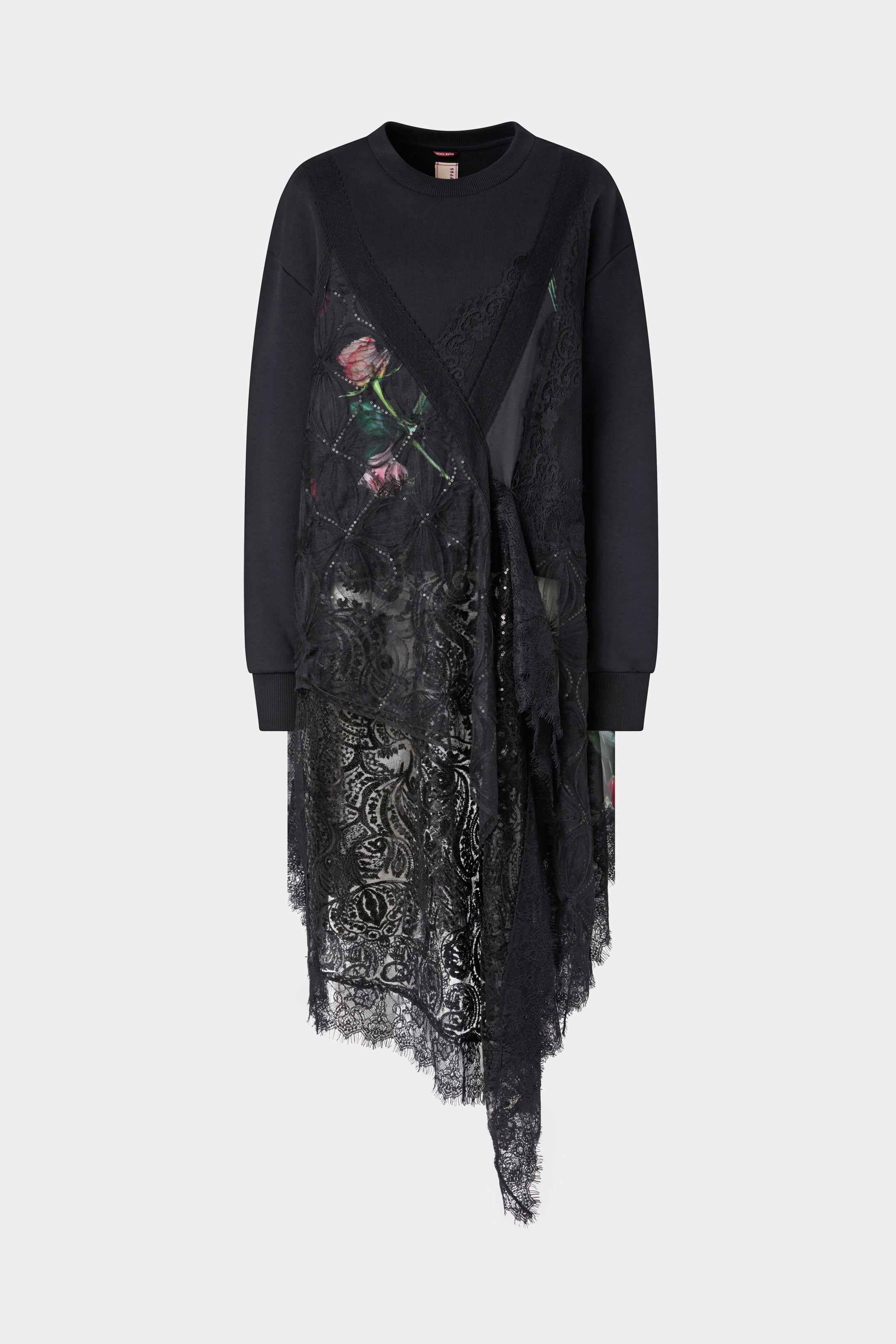 Lace Overlay Sweatshirt Dress