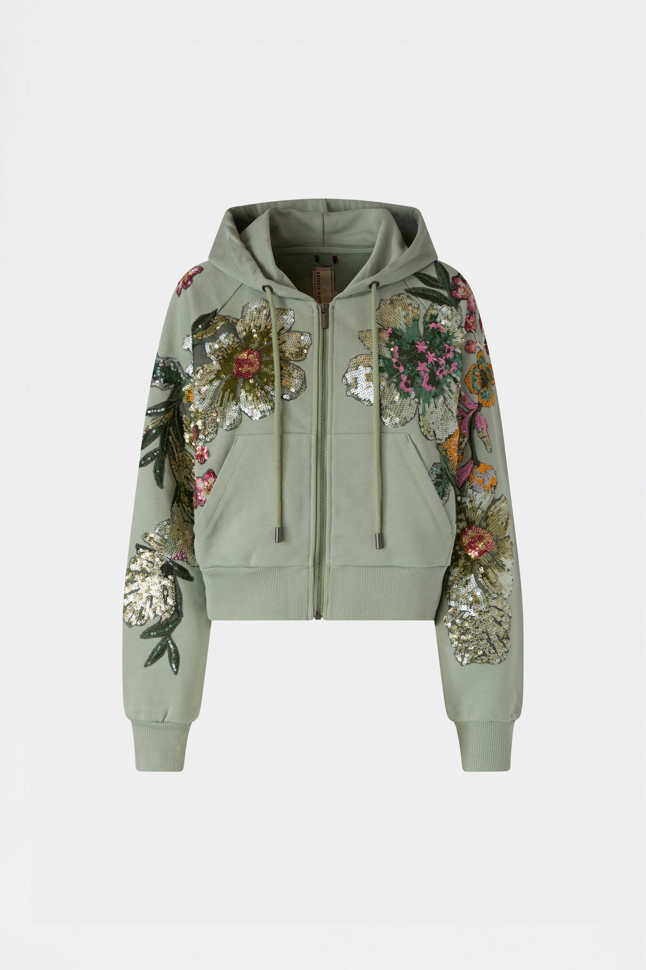 Sage Green Hoodie with Sequinned Embroidery