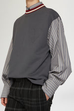 Cotton T-shirt with Poplin Sleeves
