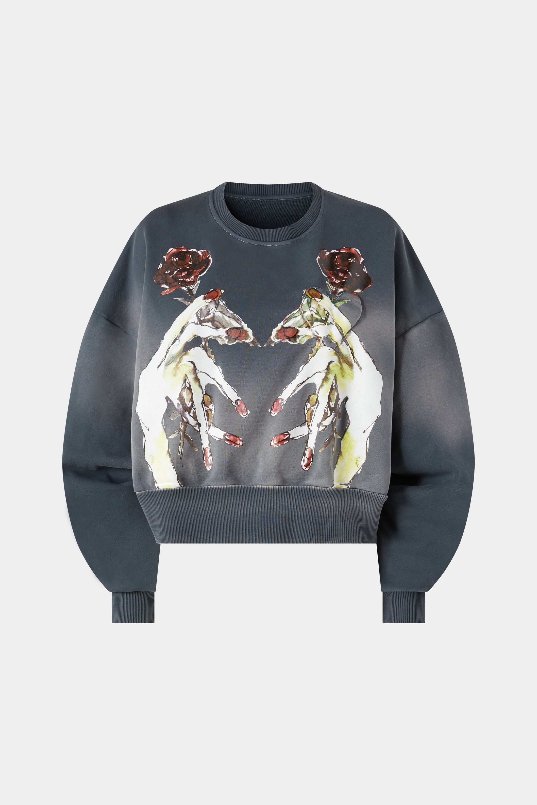 Cotton Sweatshirt with Hands and Roses