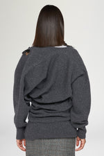Asymmetric V-neck Grey Sweater