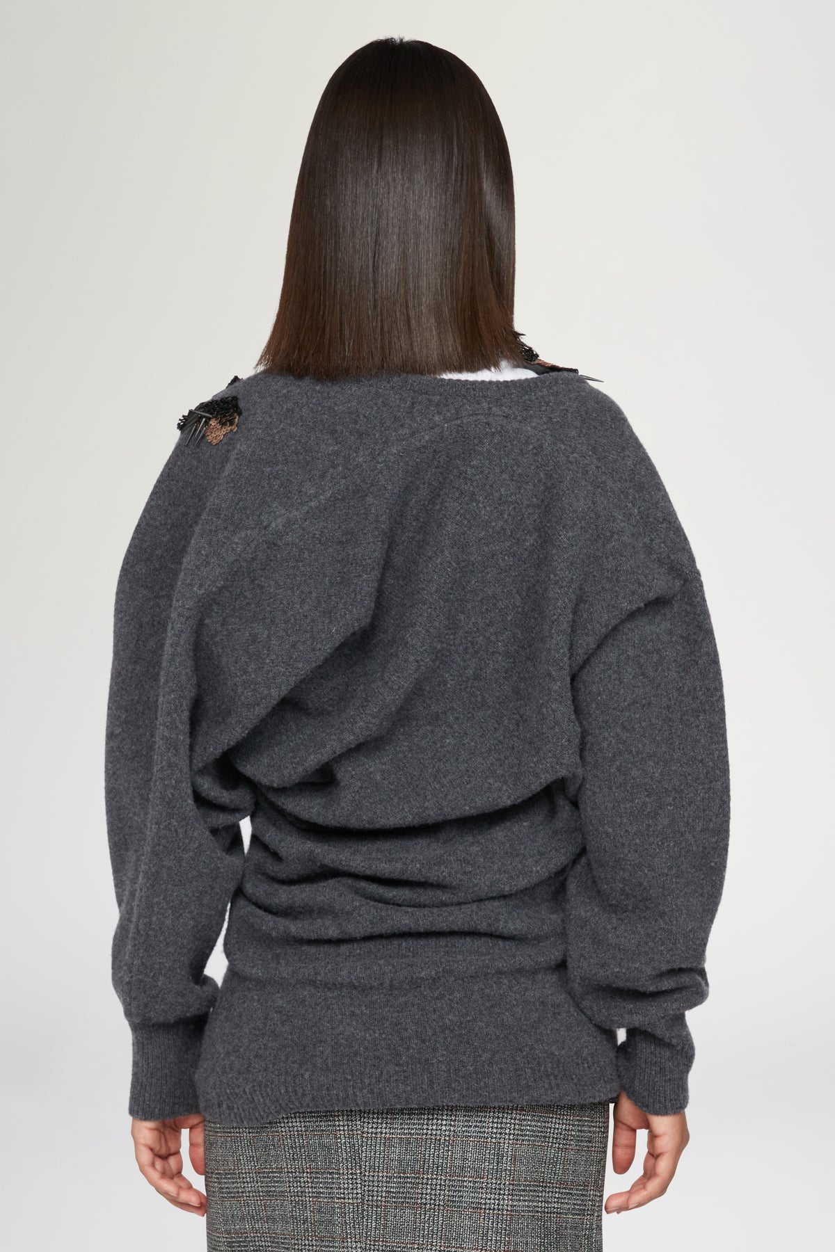 Asymmetric V-neck Grey Sweater