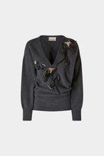 Asymmetric V-neck Grey Sweater