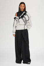 Asymmetric V-neck Ecrù Sweater
