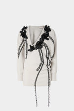 Asymmetric V-neck Ecrù Sweater