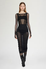 Black Tulle Bodysuit with Long Sleeves