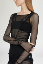 Black Tulle Bodysuit with Long Sleeves