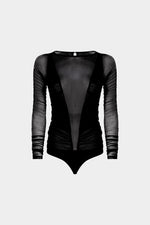 Black Tulle Bodysuit with Long Sleeves