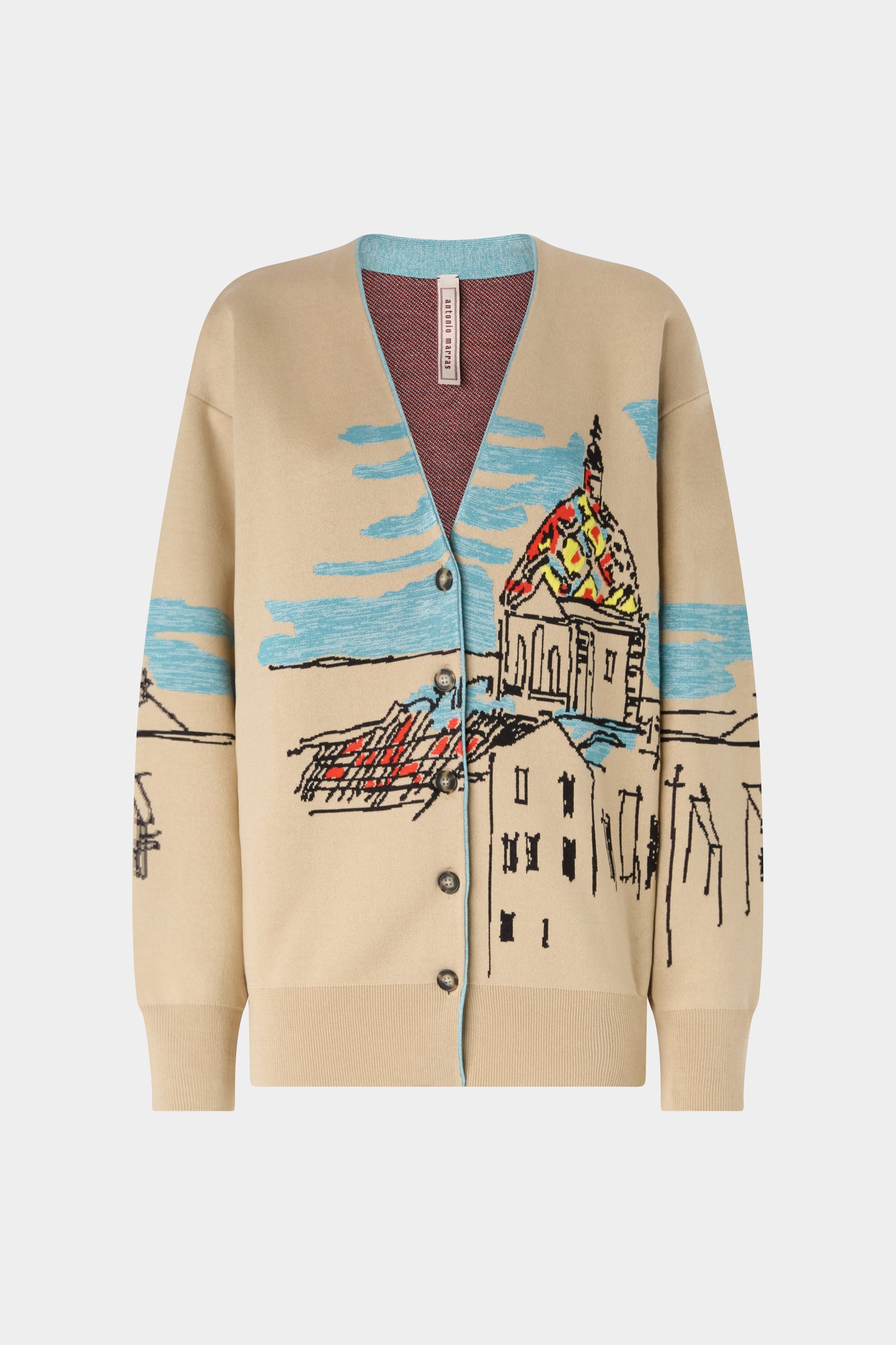 Beige Jacquard Landscape Cardigan
