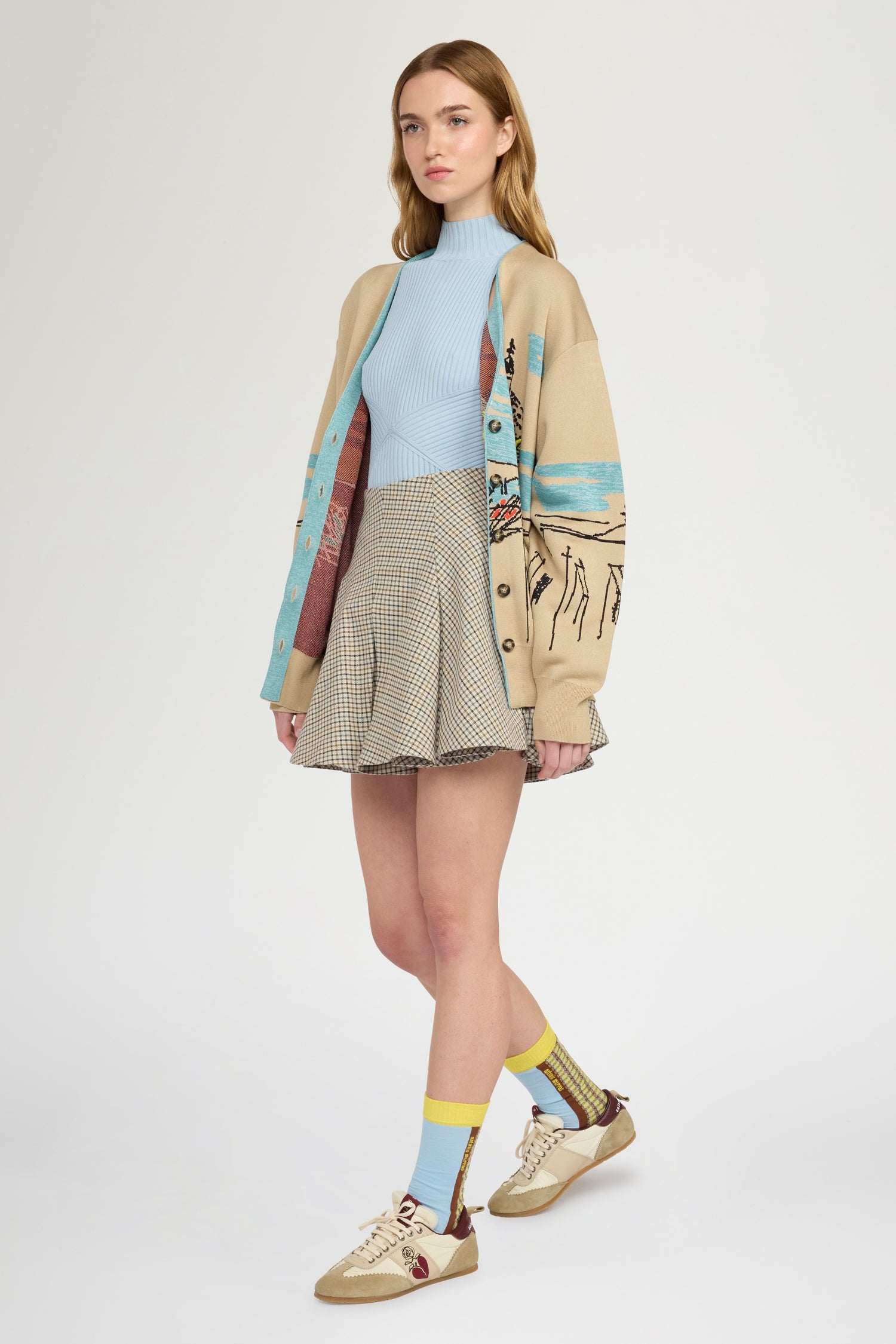 Beige Jacquard Landscape Cardigan