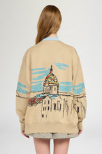 Beige Jacquard Landscape Cardigan