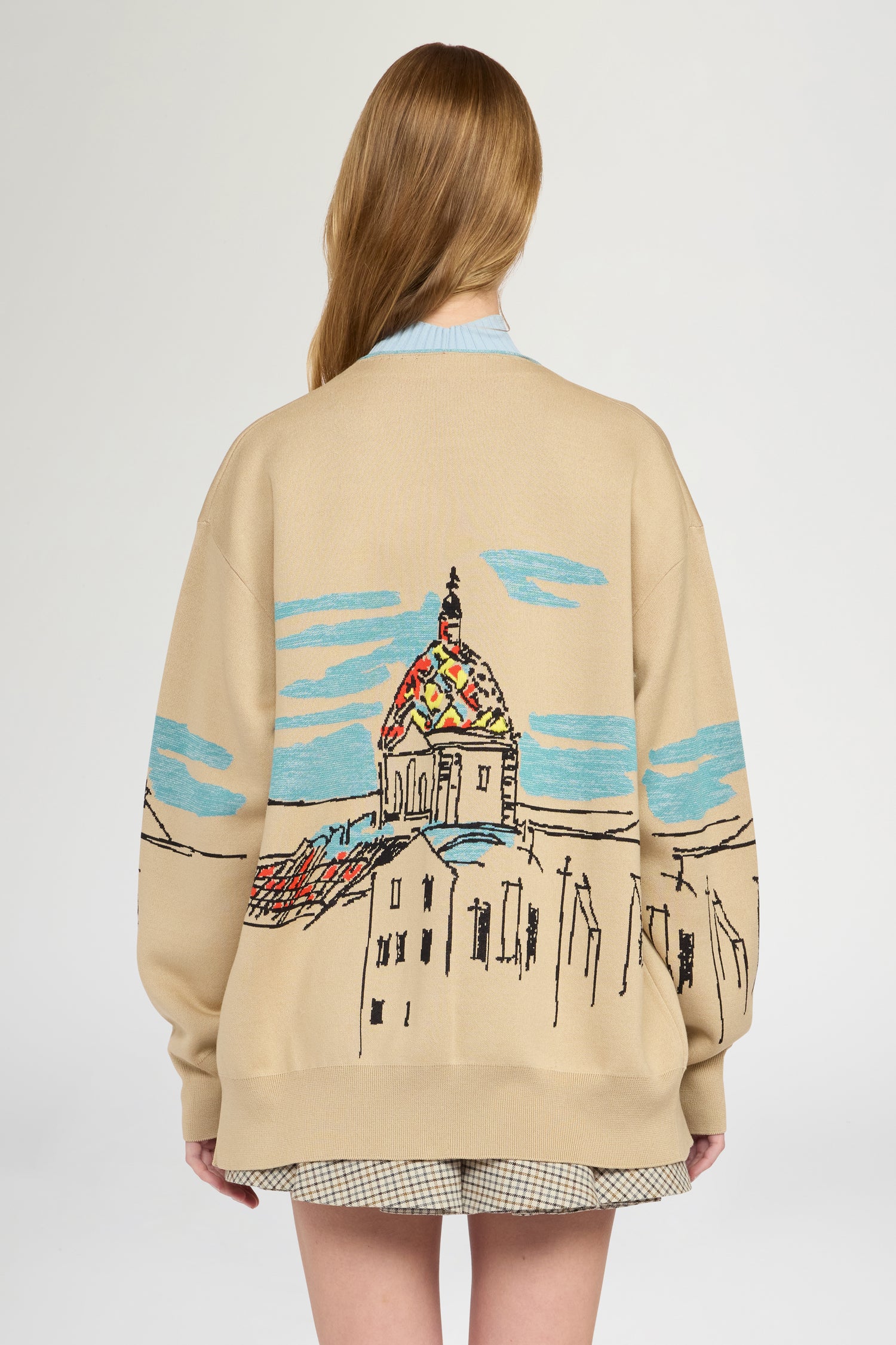 Beige Jacquard Landscape Cardigan