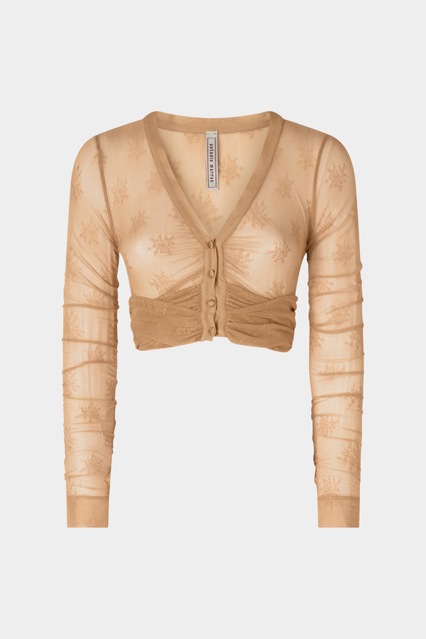 Beige Stretch Lace Crop Top