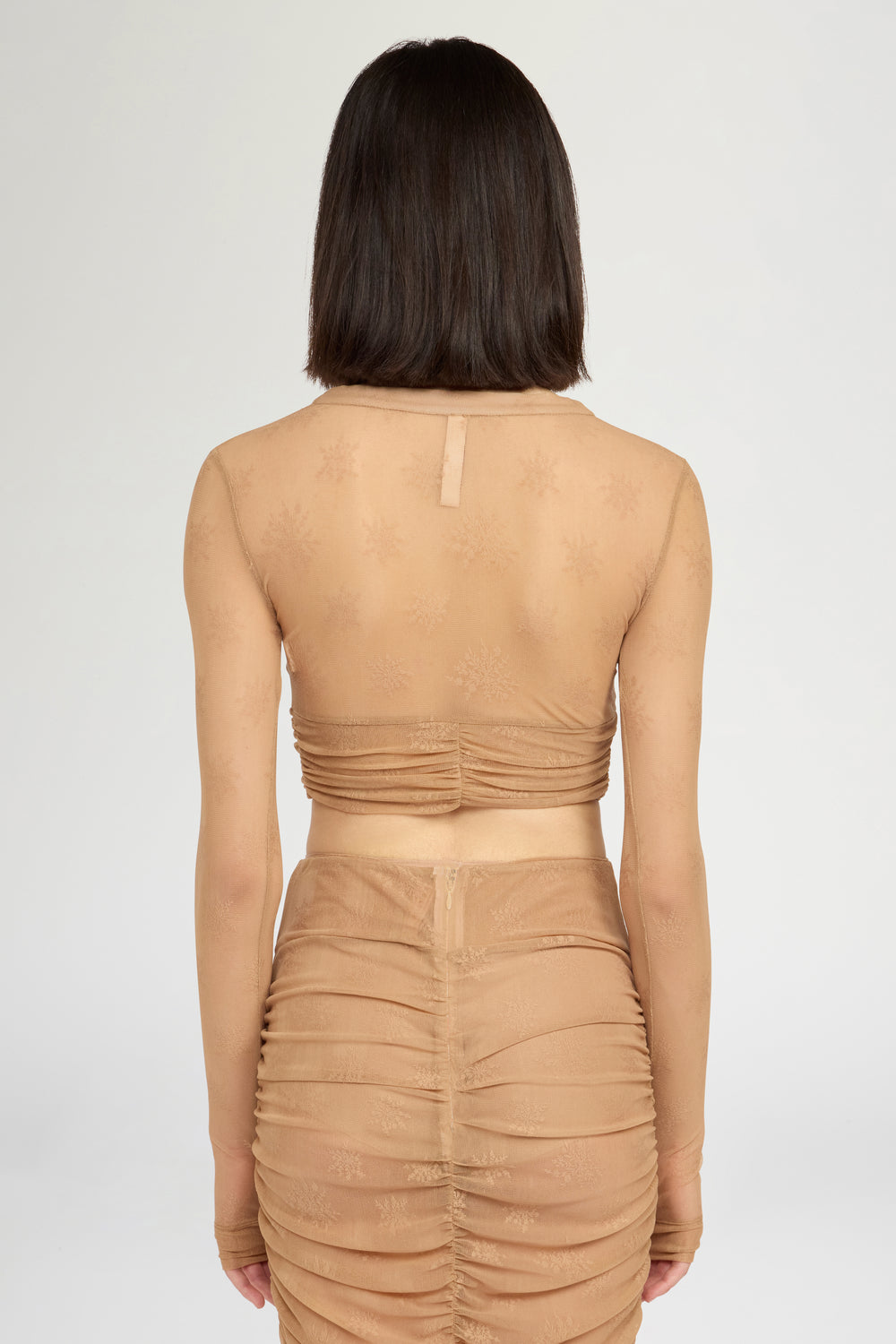 Beige Stretch Lace Crop Top