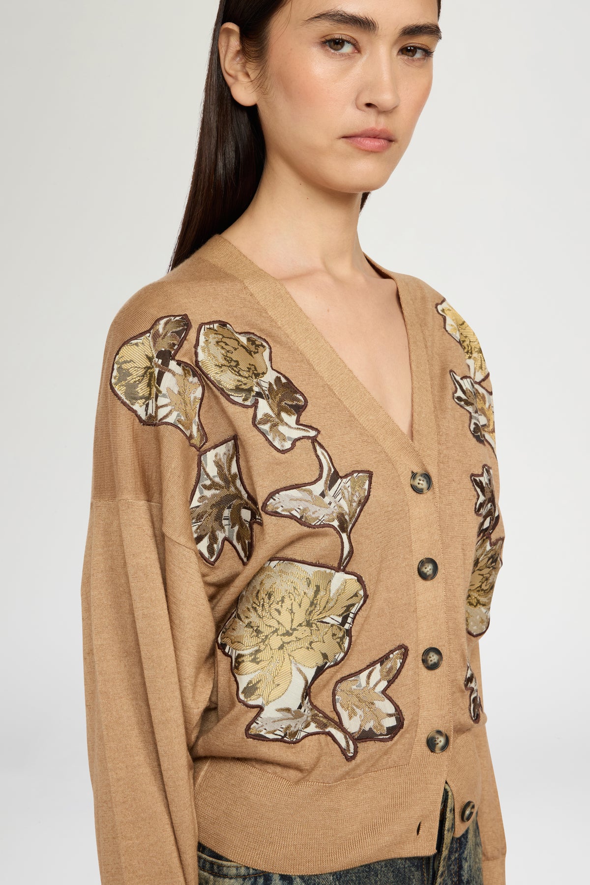 Cardigan in Cashmere con Patchwork Floreali
