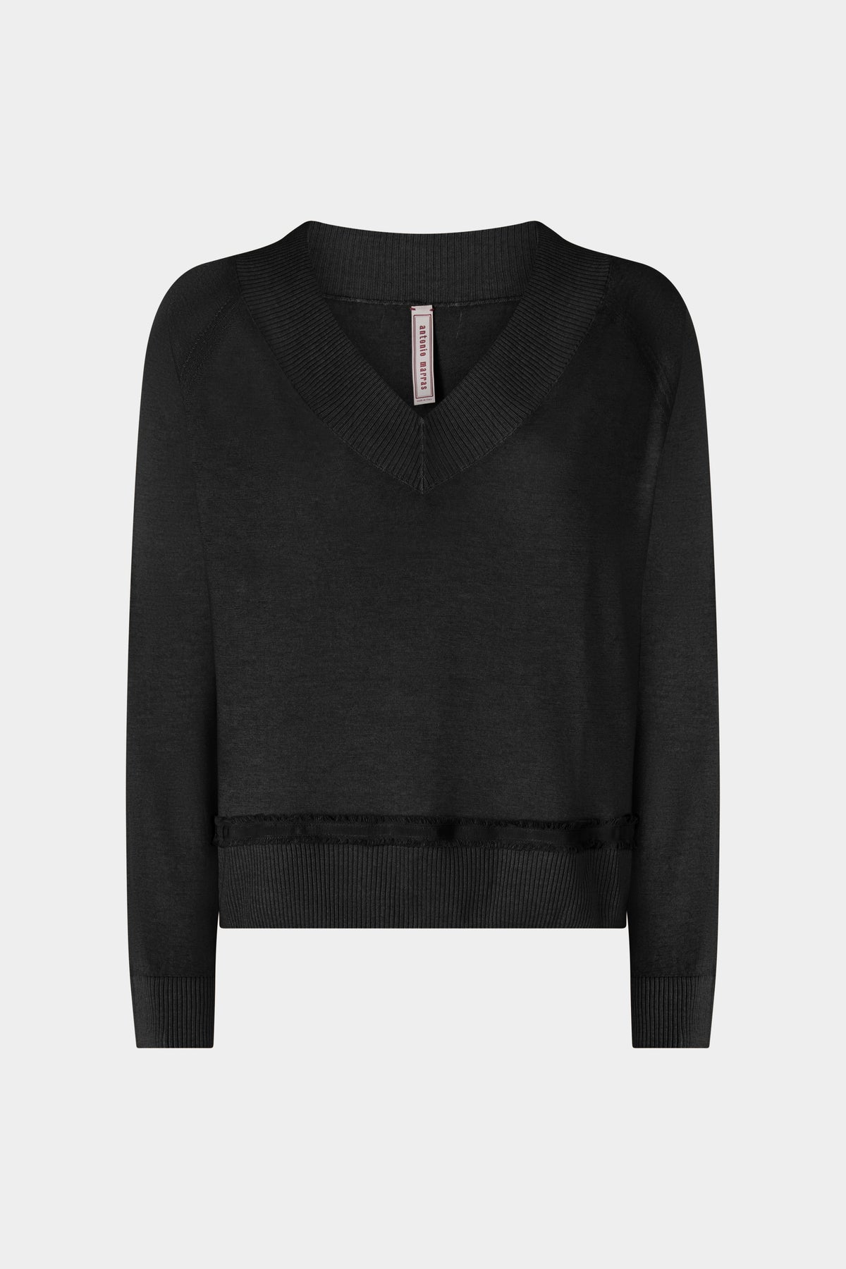 Maglia con Scollo a V in Cashmere con Inserto Nero