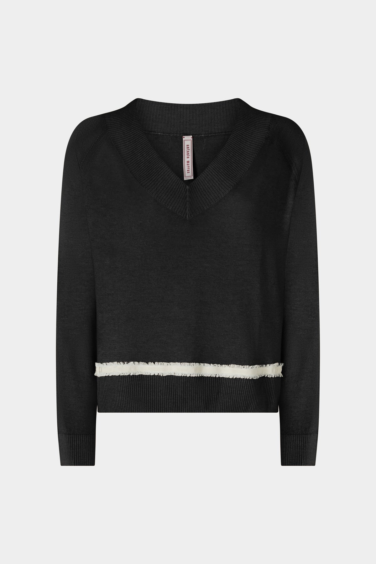 Maglia con Scollo a V in Cashmere con Inserto Ecrù