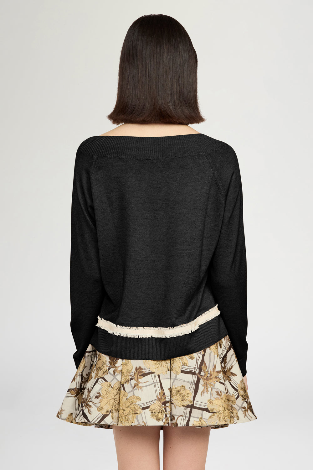 Cashmere V-Neck Sweater with Ecru Insert