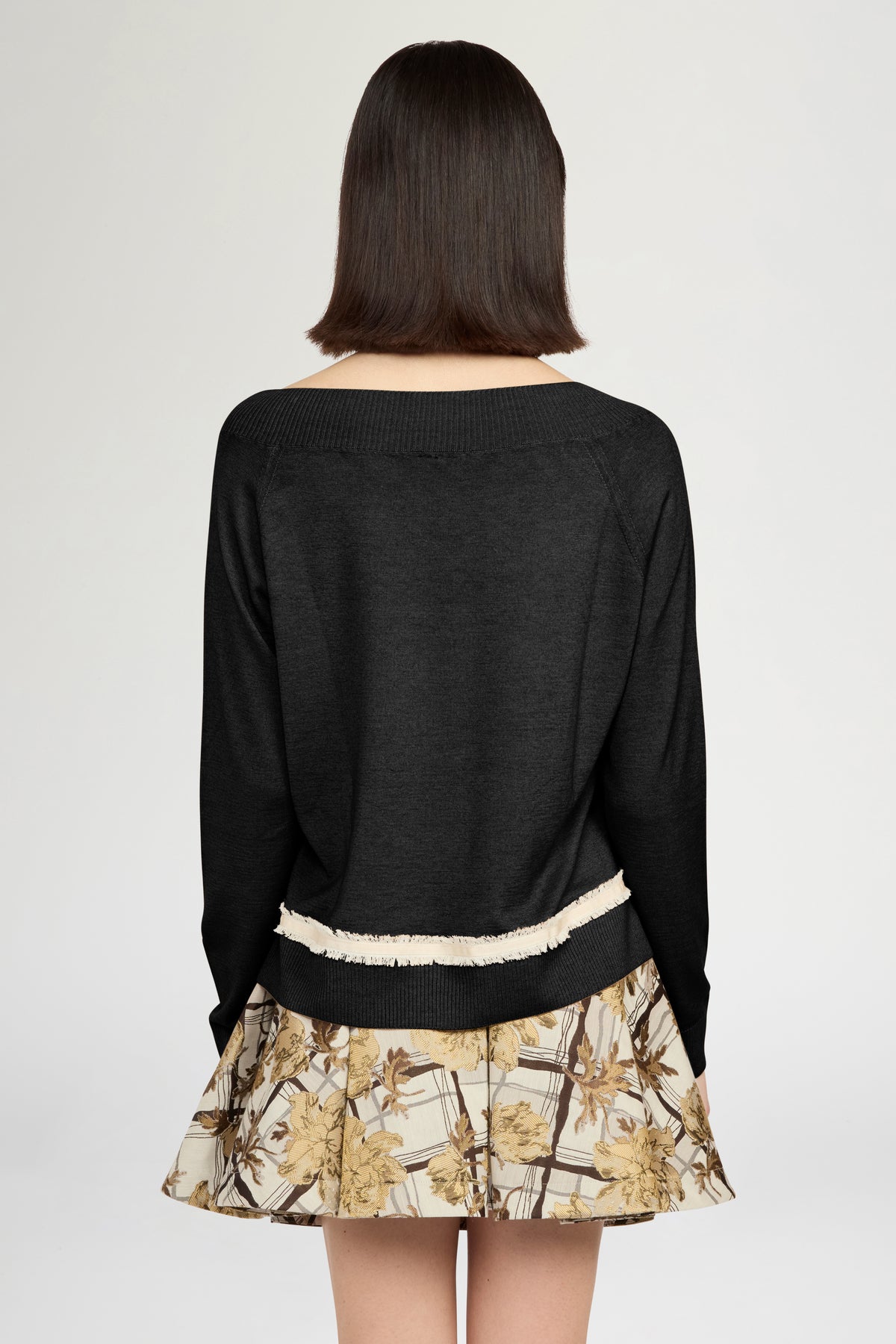 Maglia con Scollo a V in Cashmere con Inserto Ecrù