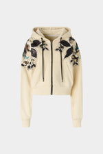 Cropped Hoodie with Floral Silk Inlays