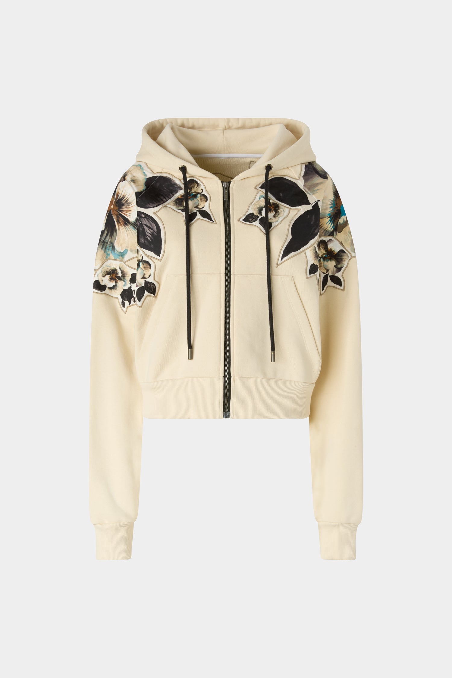 Cropped Hoodie with Floral Silk Inlays
