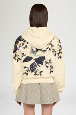 Cropped Hoodie with Floral Silk Inlays