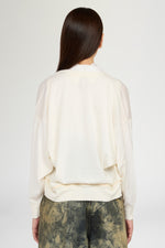 Cardigan in Cashmere Avorio con Scollo a V e Dettagli a Contrasto