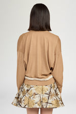 V-Neck Camel Cashmere Cardigan With Contrast Detail