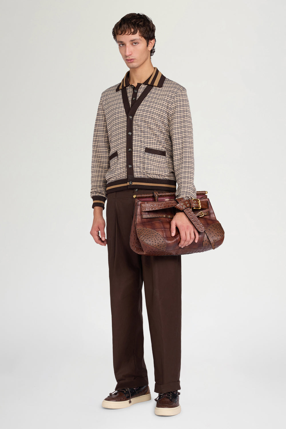 Patterned V-Neck Knit Cardigan